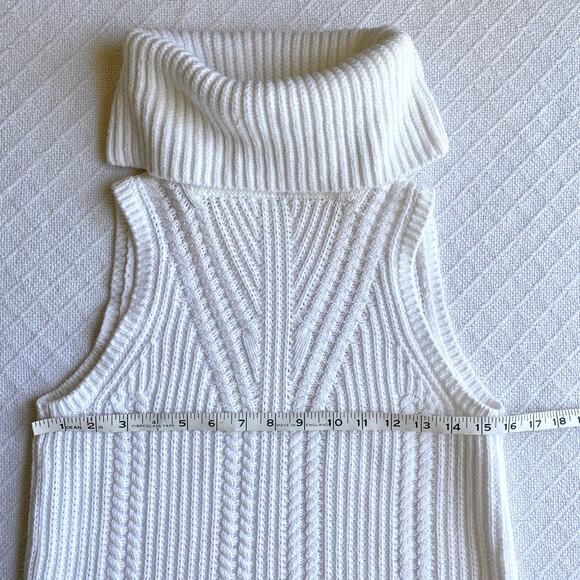 Banana Republic Cable Knit Turtleneck Tunic Sweater Sleeveless Off-White Small - Picture 6 of 7